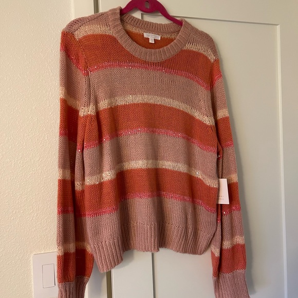 LC Lauren Conrad NWT Pink Striped Sweater with Sparkles - Picture 2 of 7